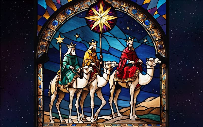 Star of Bethlehem, Epiphany, kings, star, AI art, stained glass, HD wallpaper