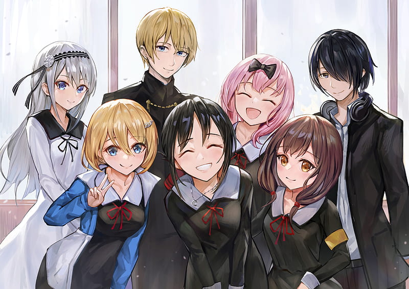 shinomiya kaguya, fujiwara chika, iino miko, shirogane miyuki, and ishigami  yuu (kaguya-sama wa kokurasetai ~tensai-tachi no renai zunousen~) drawn by  4b-enpitsu