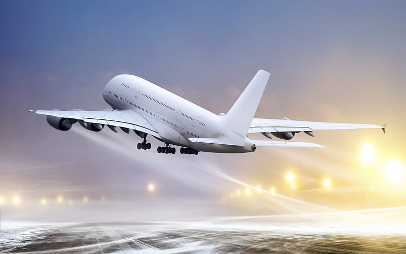 Airbus A380, runway, winter, passenger plane, A380, civil aviation, Airbus, HD wallpaper