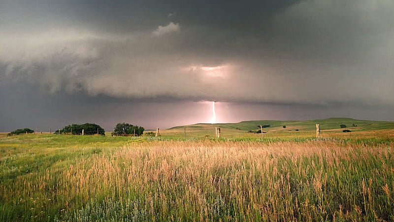 lightning storm over fields, fields, lightning, storm, clods, HD wallpaper