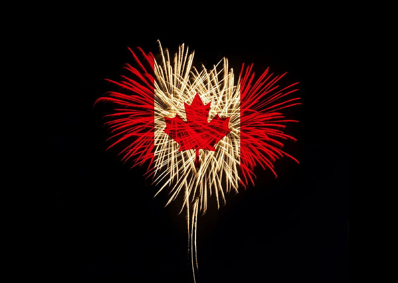 Happy Canada Day to all my Canadian Fans, emblem, night, fire works, canadian maple leaf, HD wallpaper