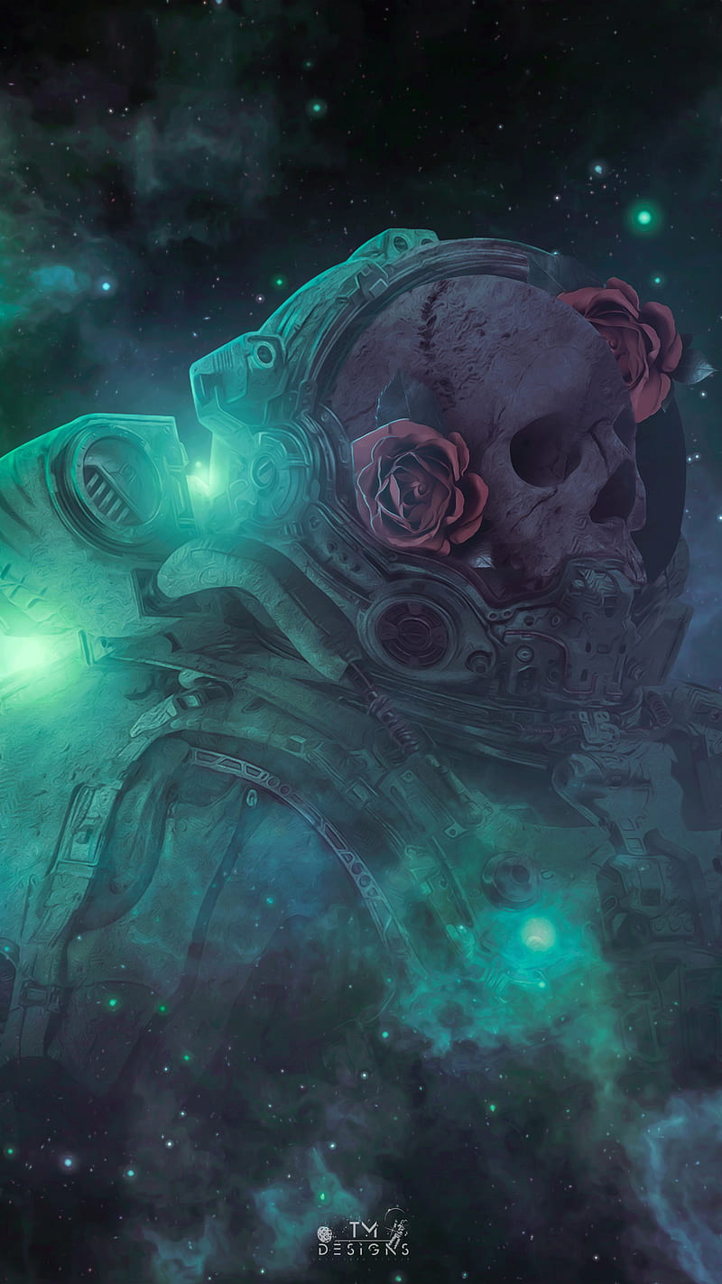Death Skull V.2, astronaut, fiction, galaxy, marischabecker, science, scifi, skull, space, tmdesigns, HD phone wallpaper