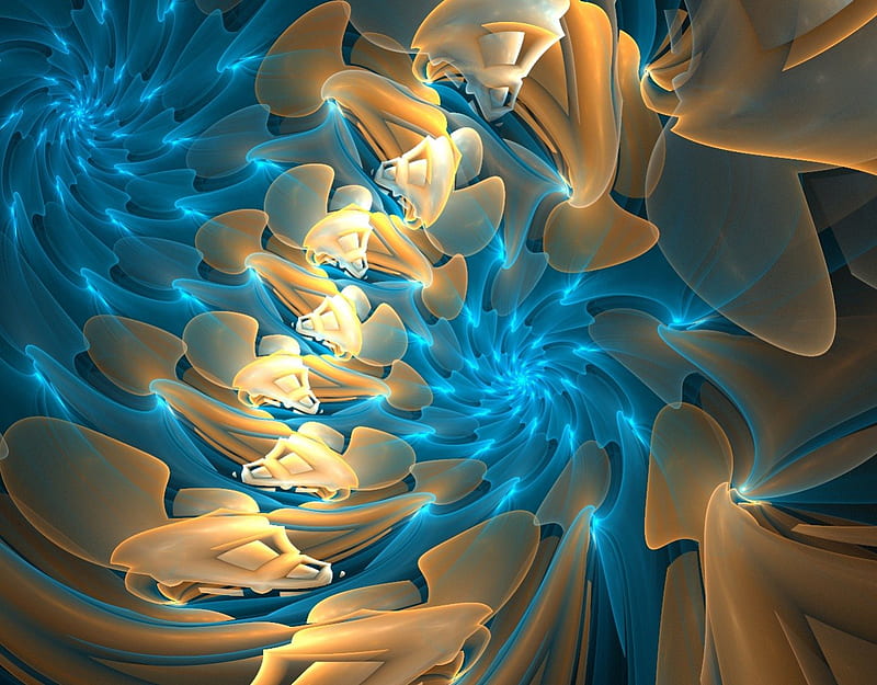 ✰Summer Blue Spirals✰, pretty, colorful, glow, chic, shine, digital art, sweet, sparkle, bright, fractal art, beauty, spinning, blue, lovely, colors, cute, cool, summer, spirals, collages, HD wallpaper