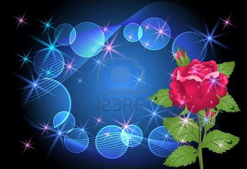 glowing-background-with-rose-and-stars., lovely, rose, shinning, blue, HD wallpaper
