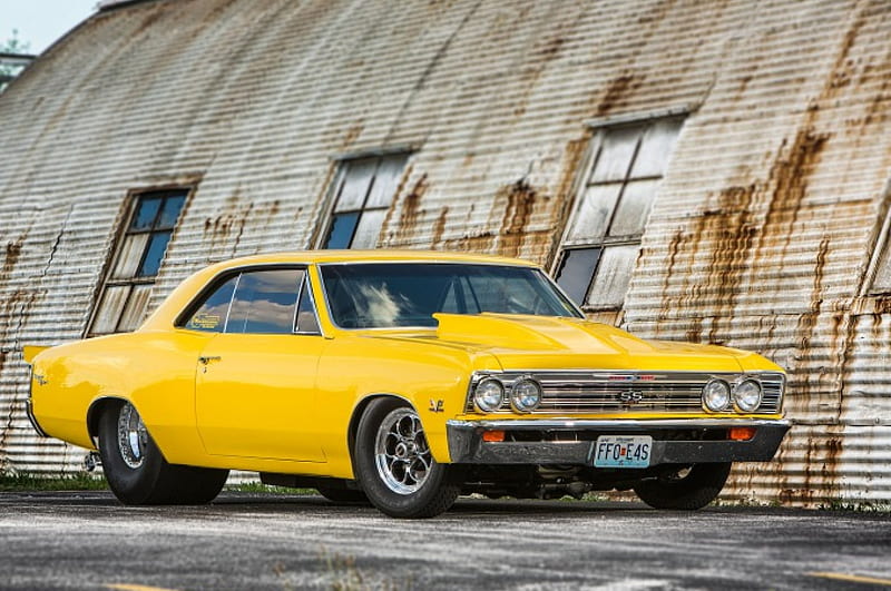 1967-Chevelle Pro Street, Classic, Yellow, GM, Roll Cage, HD wallpaper