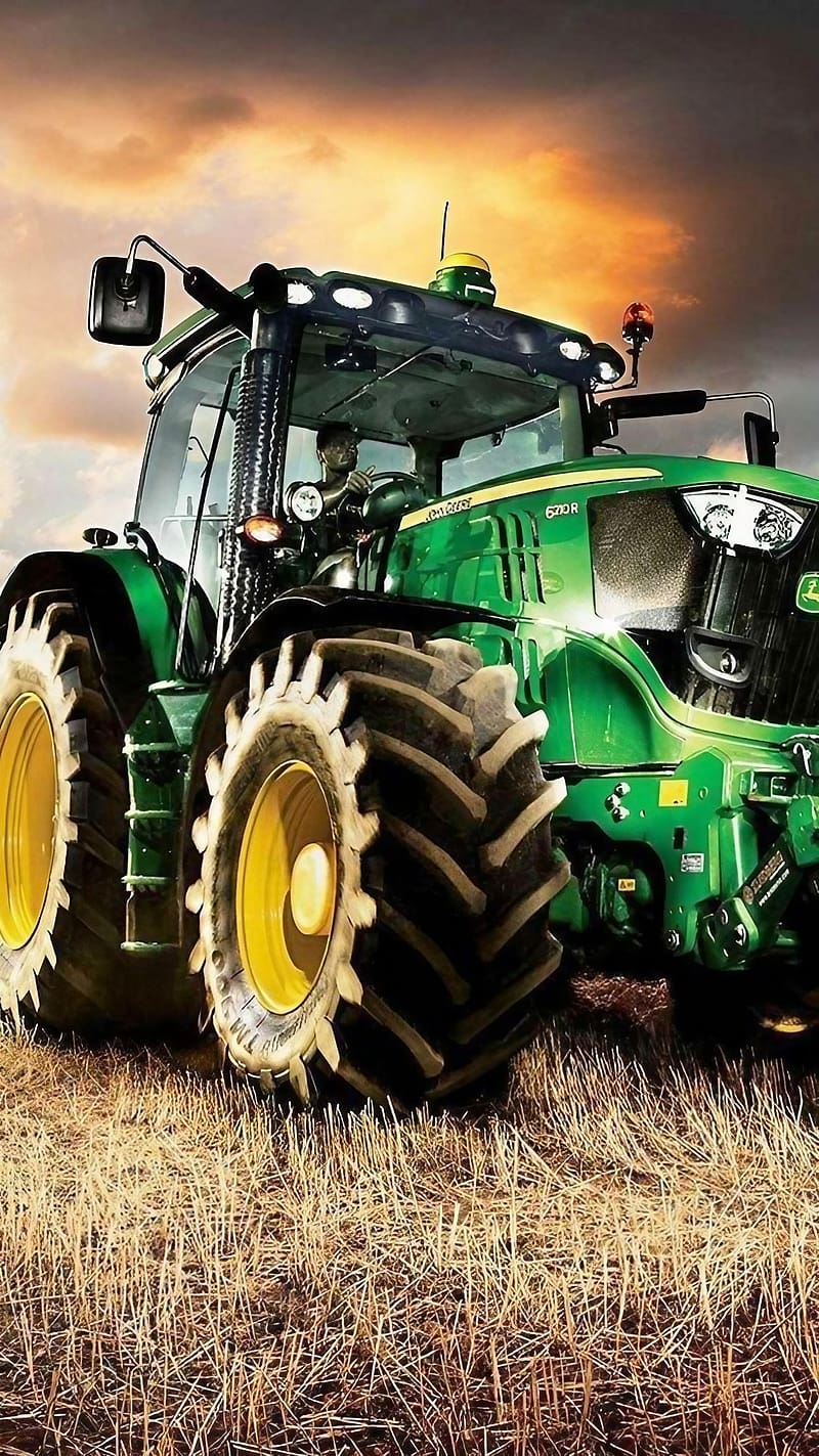 John Deere Tractor, Dark Background, green tractor, HD phone wallpaper