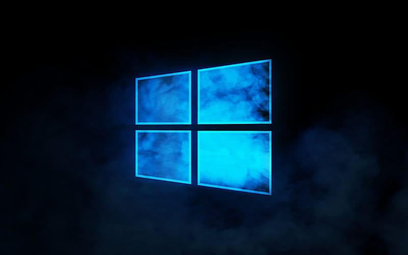 Blue neon Windows 10 logo, blue background, Windows logo, neon art, Windows 10 logo, Windows, HD wallpaper