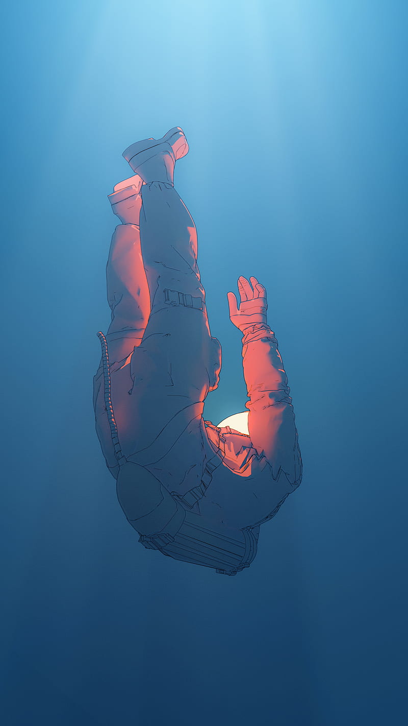 Deep, astronaut, blue, calm, underwater, HD phone wallpaper