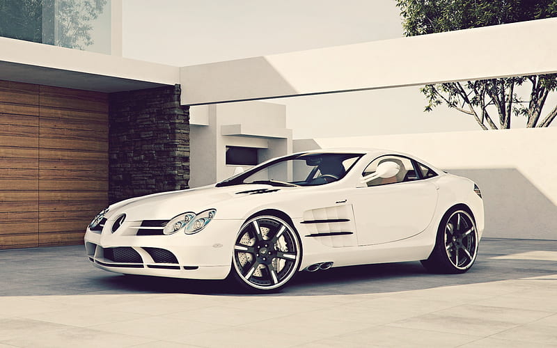 Mclaren SLR, white supercar, tuning SLR, sports coupe, Wheelsandmore, Mercedes-Benz, HD wallpaper