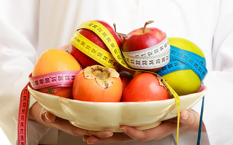 slimming, diet concepts apples, measuring yellow ribbon, fruit, weight loss concepts, HD wallpaper