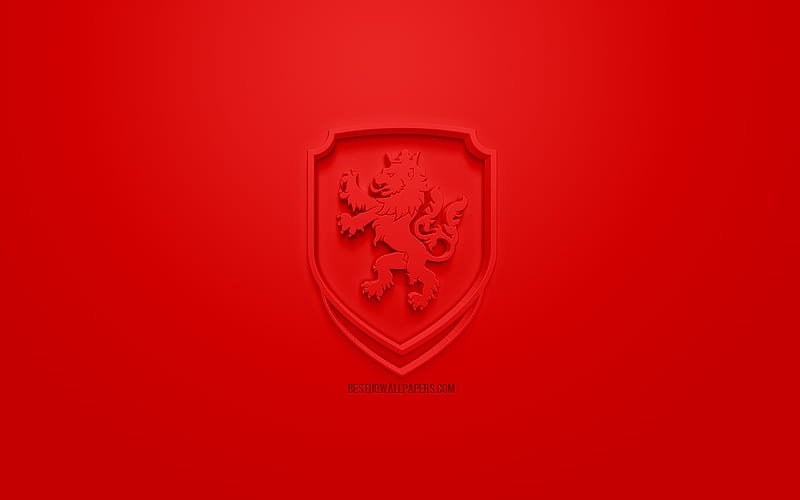 Czech Republic national football team, creative 3D logo, red background, 3d emblem, Czech Republic, Europe, UEFA, 3d art, football, stylish 3d logo, HD wallpaper