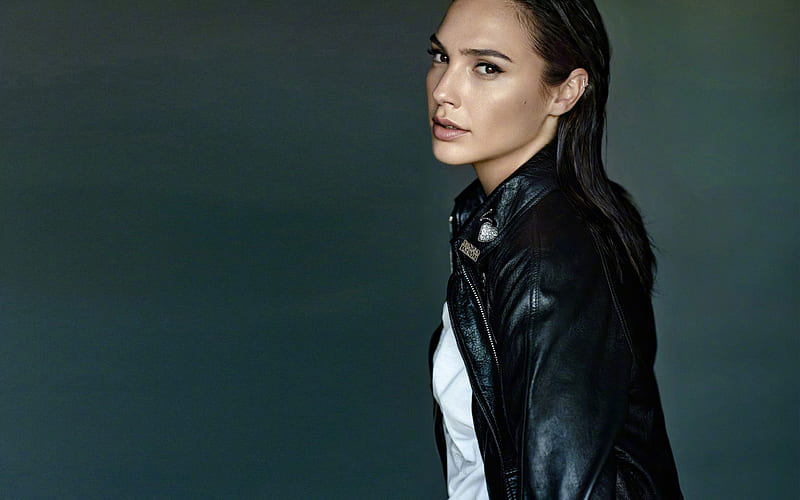 Gal Gadot, Israeli actress, portrait, beautiful young woman, black leather jacket, HD wallpaper