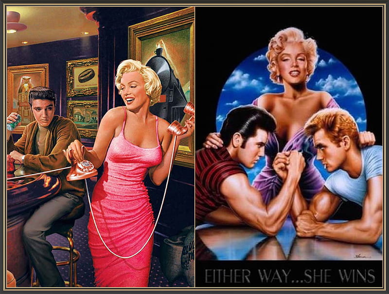 Marilyn and The Boys, actress, james dean, films, movies, funny, marilyn monroe, actors, elvis presley, HD wallpaper
