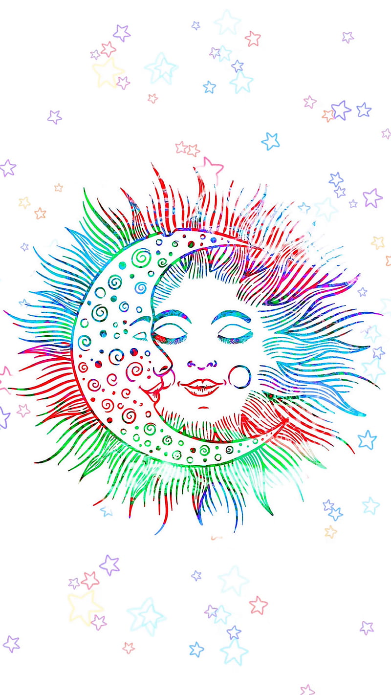 “Sleepy Sun & Moon”, ColetteLrsn, celestial, crescent moon, cute , moon, moon and stars, moon vector, sleepy, sleepy sun and moon, stars, sun vector, HD phone wallpaper