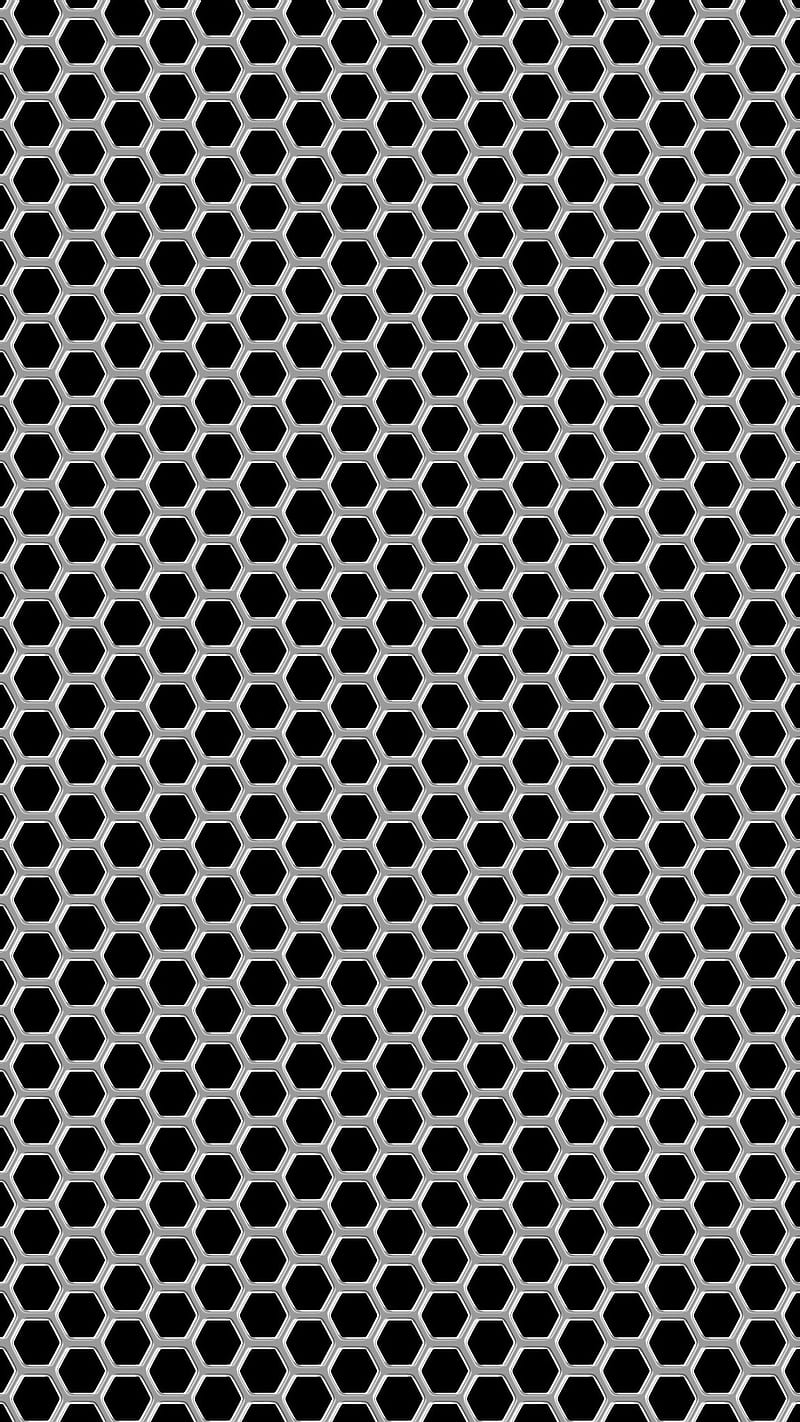 Hexagonal Grid, black, blue, metal, pattern, steel, HD phone wallpaper