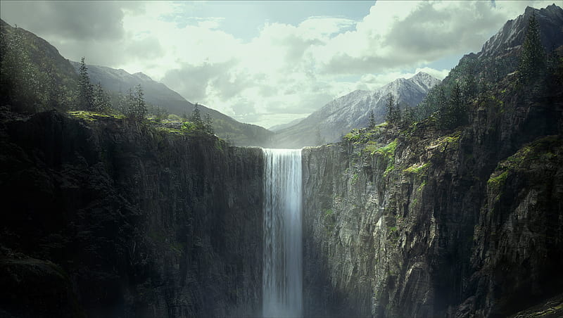 Guinness Waterfall, mountain, fall, tree, snow, HD wallpaper