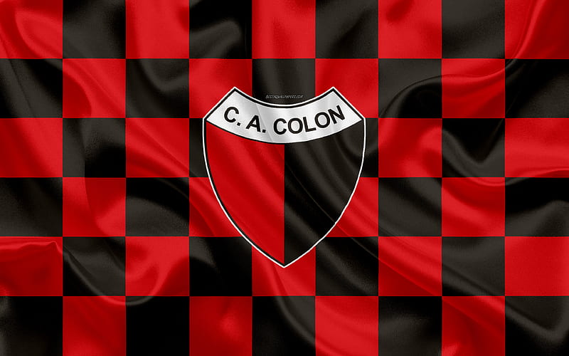 CA Colon logo, creative art, red black checkered flag, Argentinian football club, Argentine Superleague, Primera Division, emblem, silk texture, Santa Fe, Argentina, football, Club Atletico Colon, HD wallpaper