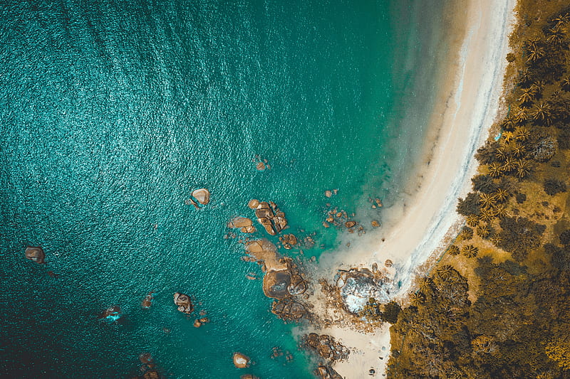 beach, coast, aerial view, sea, rocks, HD wallpaper