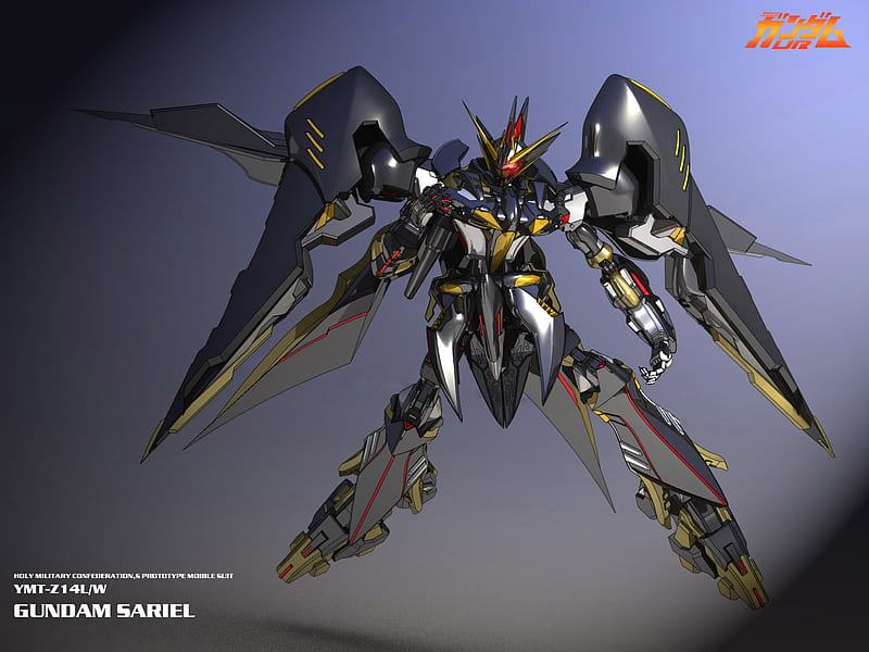 Sariel Gundam, gundam, sariel, mecha, black, red eyes, HD wallpaper