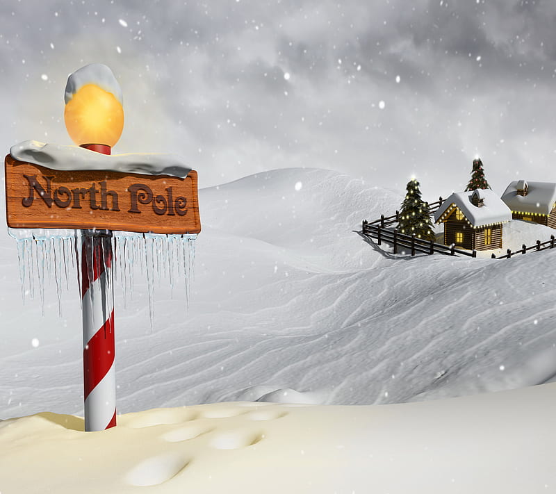 North Pole, painting winter, snow, HD wallpaper
