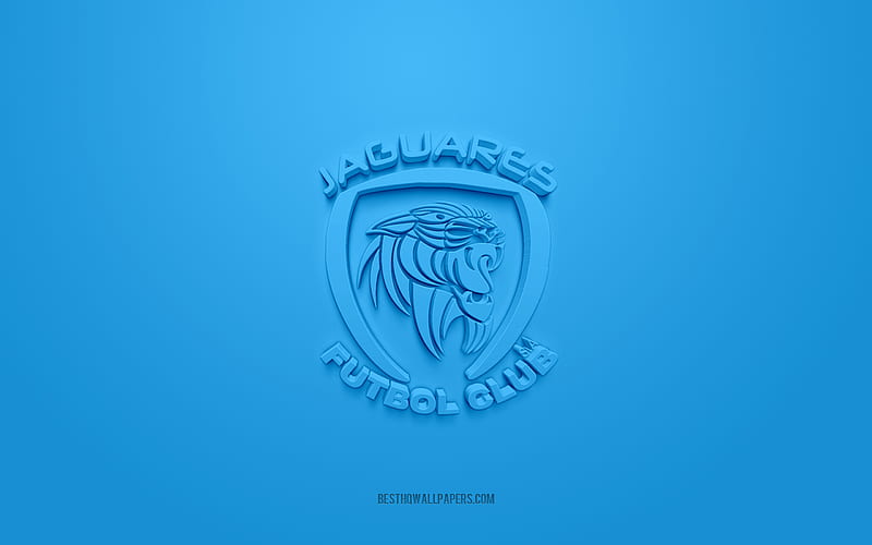 Jaguares de Cordoba, creative 3D logo, blue background, 3d emblem, Colombian football club, Categoria Primera A, Monteria, Colombia, 3d art, football, Jaguares de Cordoba 3d logo, HD wallpaper