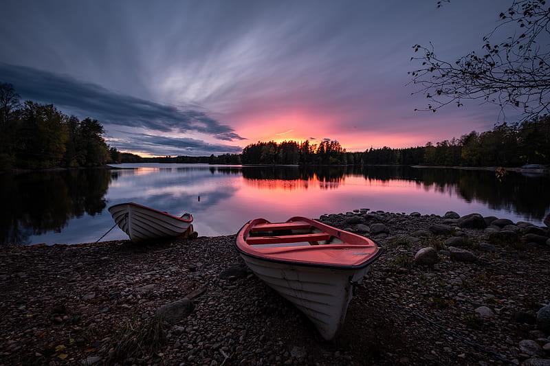 Boat Long Sunset , boat, sunset, nature, graphy, HD wallpaper
