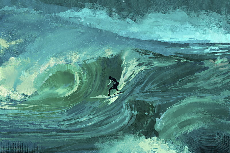 surfer, wave, sea, surfing, art, HD wallpaper