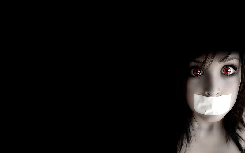 Tape Girl, red, mouth, cg, big, girl, taped, surprised, face, eyes, HD wallpaper