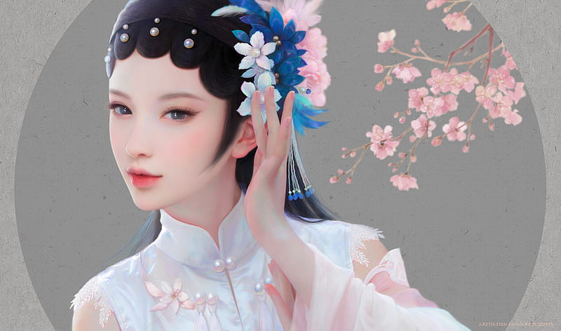 Pastel Beauty, art, fantasy, girl, zhang, digital, ruoxin, woman, pastel, HD wallpaper