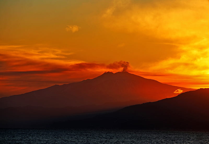 Volcano in Italy Sunset, HD wallpaper