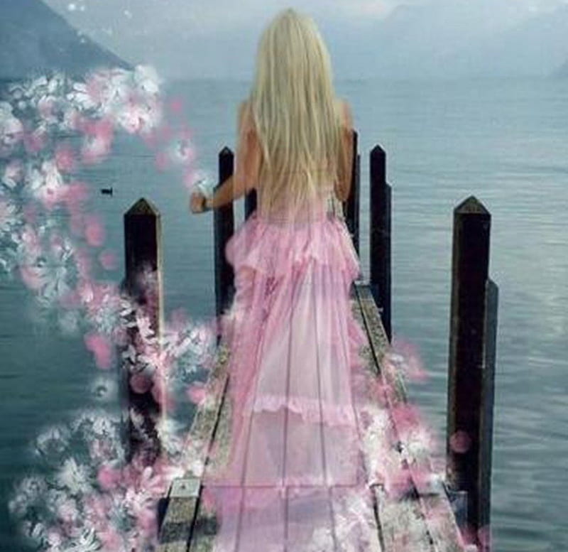 Pink fairy, dress, sheer, flowers, blonde, charm, HD wallpaper | Peakpx