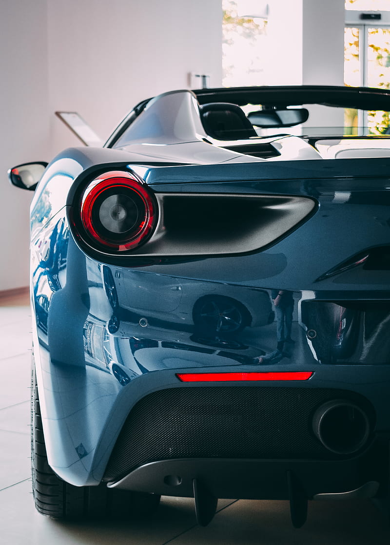 blue sports car showing taillight, HD phone wallpaper