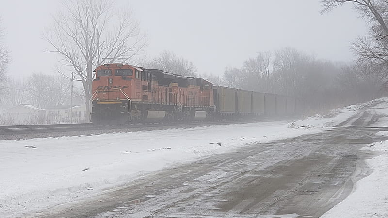 Foggy Coal Train, bnsf, emd, sd70ace, track, train, trains, HD wallpaper