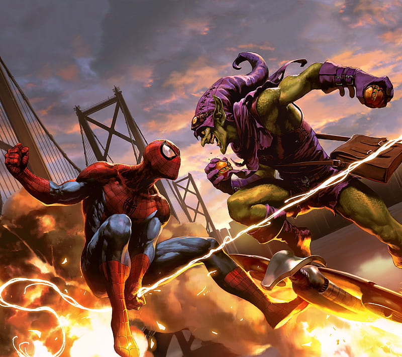 Spider Vs Goblin, comics, green goblin, marvel, spiderman, HD wallpaper