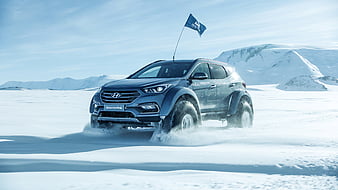 hyundai santa fe, santa fe, ice, hyundai, snow, HD wallpaper