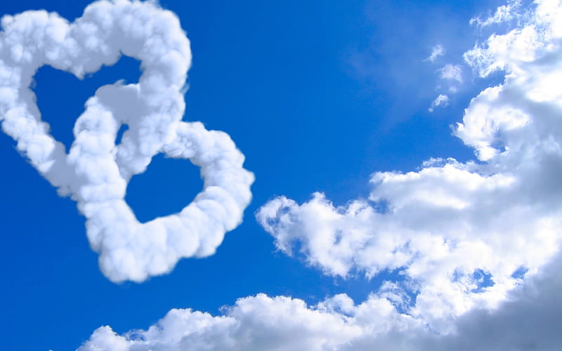 two hearts blue sky, clouds, love concept, HD wallpaper