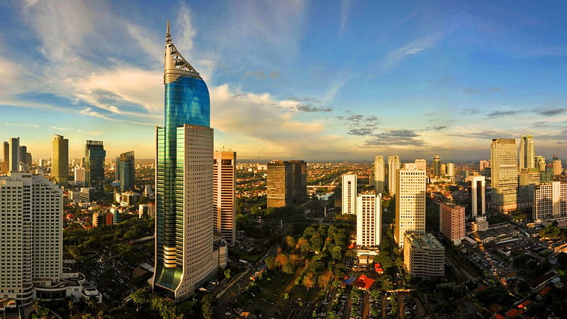 cityscape of jakarta indonesia, modern, city, sky, skyscrapers, HD wallpaper