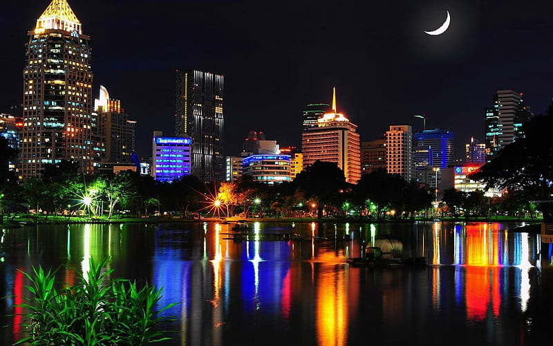Evening Lights of Bangkok, cityscapes, nature, evening, lights, night, HD wallpaper