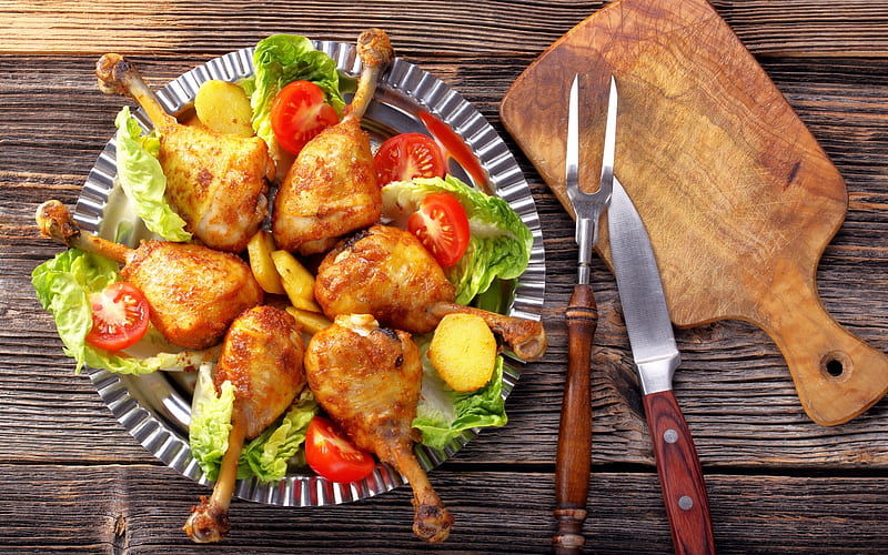 Chicken, lunch, legs, food, HD wallpaper
