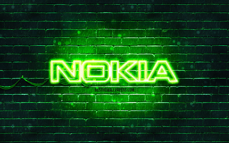 Nokia green logo green brickwall, Nokia logo, artwork, Nokia neon logo, Nokia, HD wallpaper