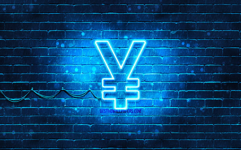 Japanese yen neon icon blue background, currency, neon symbols, Japanese yen, neon icons, Japanese yen sign, currency signs, Japanese yen icon, currency icons, HD wallpaper