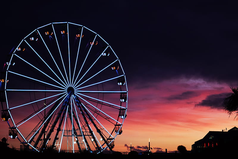 silhouette graphy of lit-up ferris wheel during golden hour, HD wallpaper