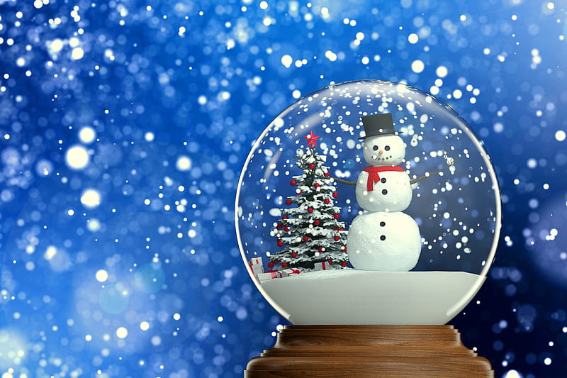 Xmas, globe, merry, christmas, snow, snowman, HD wallpaper