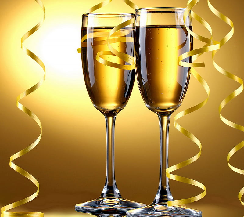 Champagne, 2014, glass, gold, happy, new year, HD wallpaper
