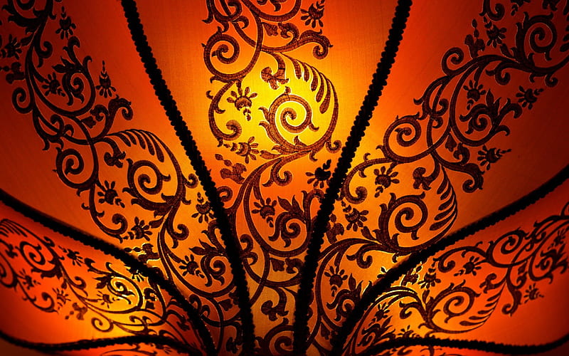 Inside the shade, designs, orange, lamps, dark, black, abstract, patterns, HD wallpaper
