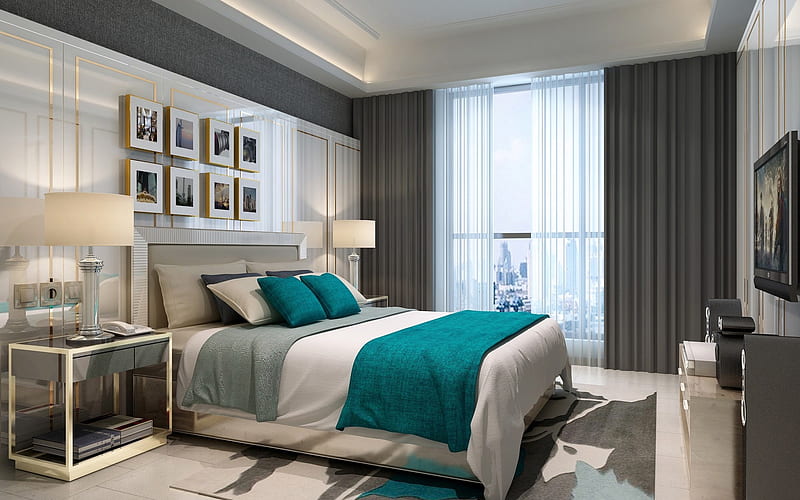 modern bedroom interior, designs, stylish interior design, bedroom, bedroom in gray tones, luxurious interior, HD wallpaper