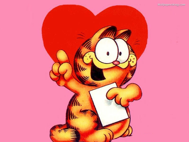 Garfield, love, red heart, paper, cat, HD wallpaper