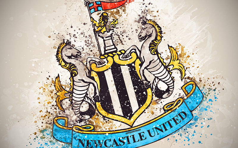 Newcastle United FC paint art, logo, creative, English football team, Premier League, emblem, white background, grunge style, Newcastle upon Tyne, England, UK, football, HD wallpaper