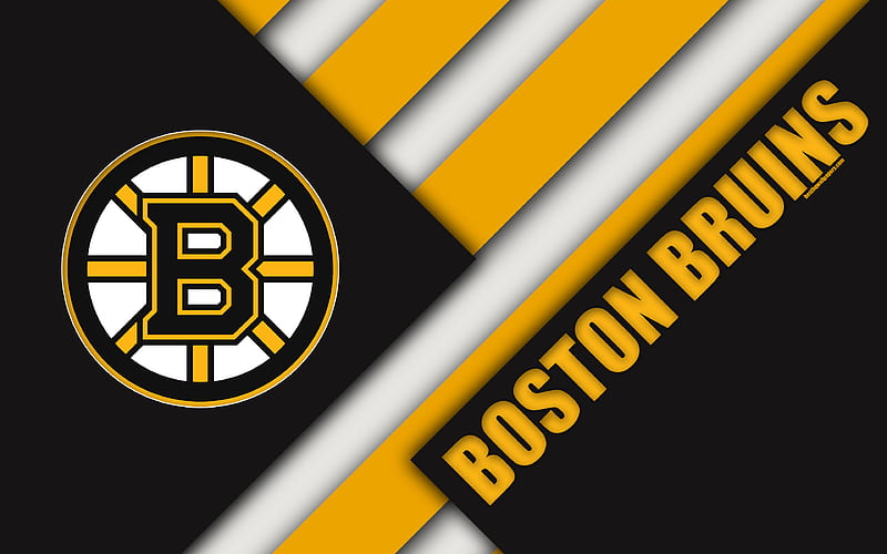 Boston Bruins material design, black yellow abstraction, logo, NHL, lines, American hockey club, Boston, Massachusetts, USA, National Hockey League, HD wallpaper