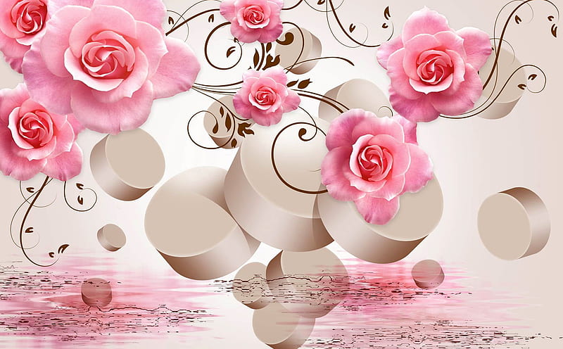 3D pink roses, bonito, pink, roses, flowers, scent, reflection, HD wallpaper  | Peakpx
